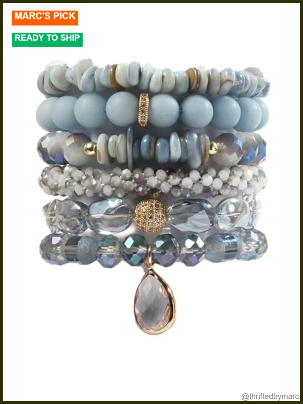 Natural Stone Beaded Stretch Bracelet Set Boho Stackable Handmade Jewelry